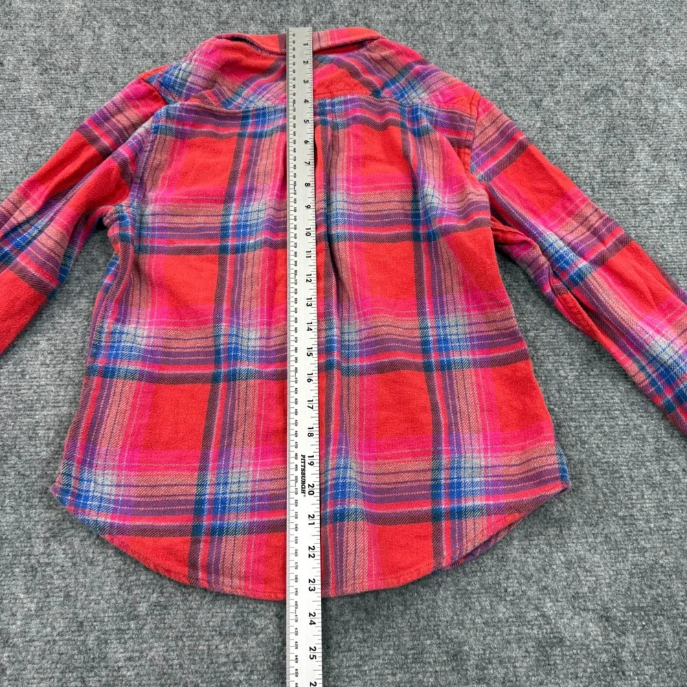 Kids American Eagle Outfitters Flannel Shirt Pink Blue Plaid Favorite Fit Size M